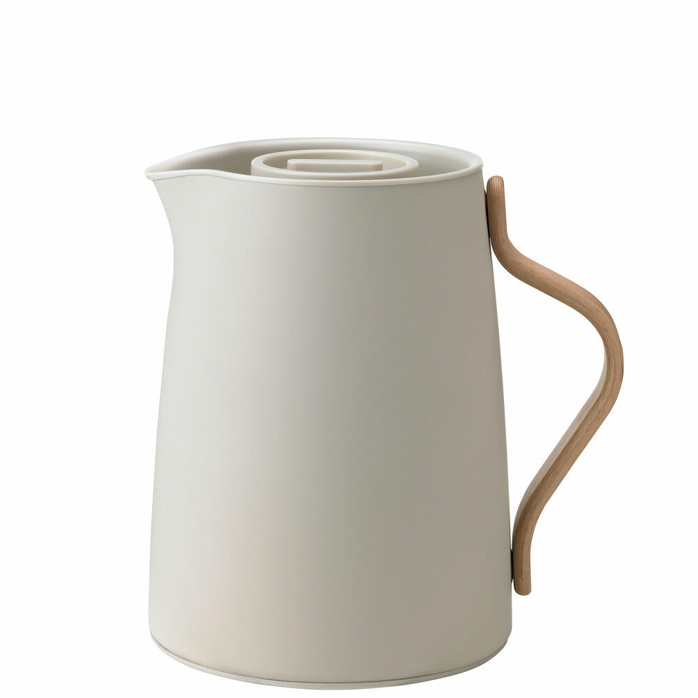 Stelton Emma vacuum flask for tea - Soft Sand, teapot, stainless steel, PP, beech, 1 liter, X-201-9