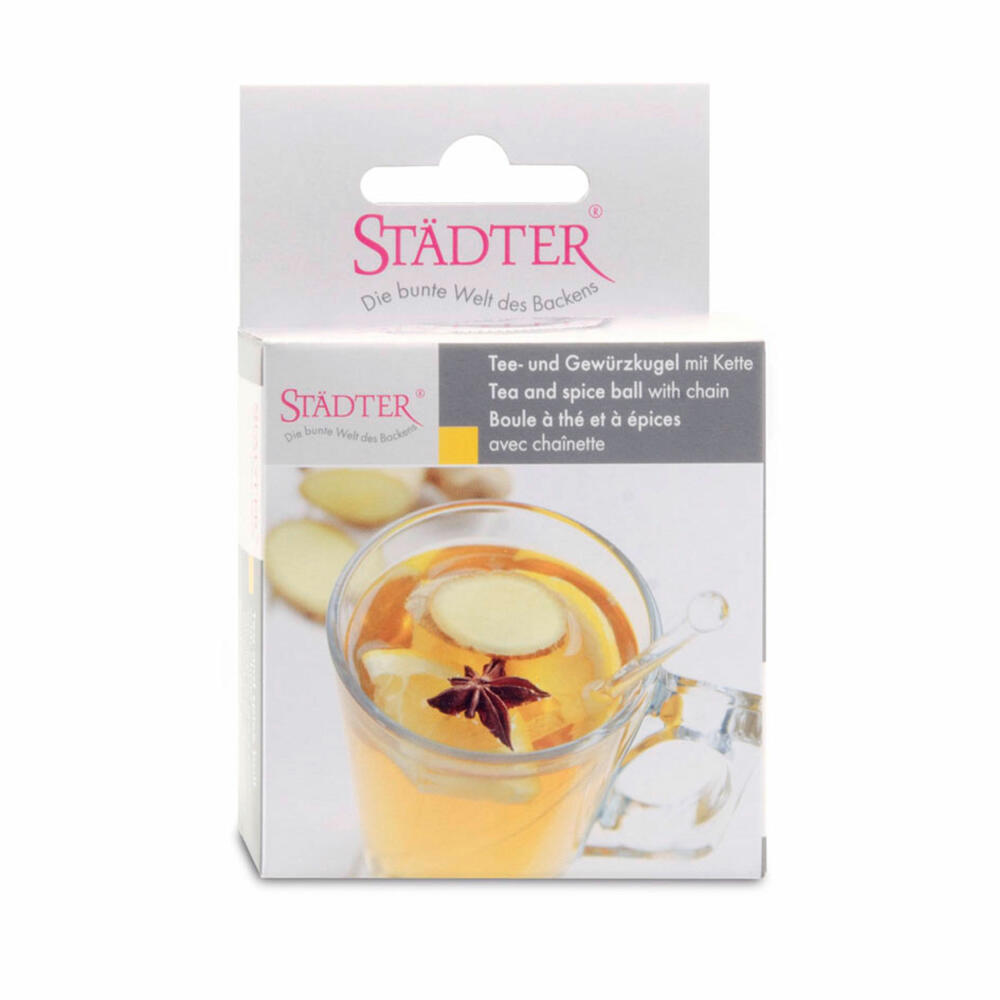 Städter tea and spice ball, with chain, tea ball, spice basket, tea strainer, stainless steel, Ø 6.5 cm, 702035