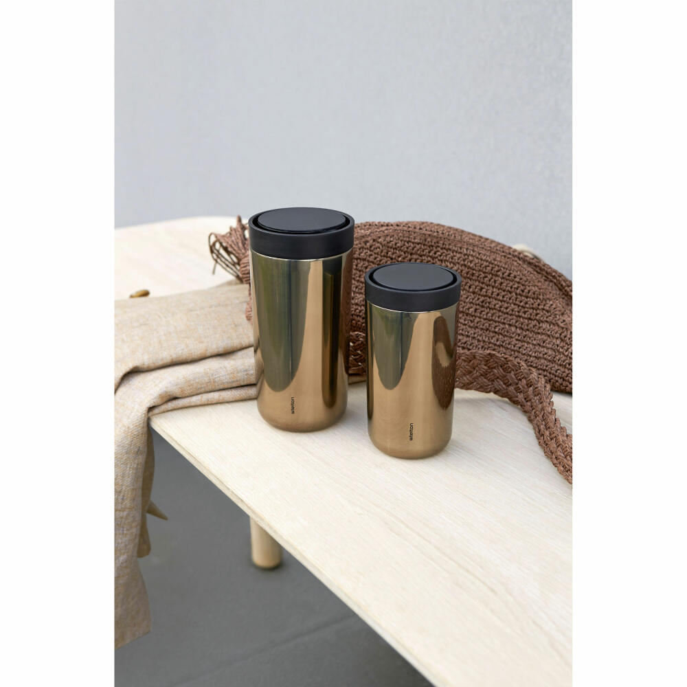 Stelton Thermobecher To Go Click Dark Gold, Isolierbecher, Edelstahl, Kunststoff, 400 ml, 685-41