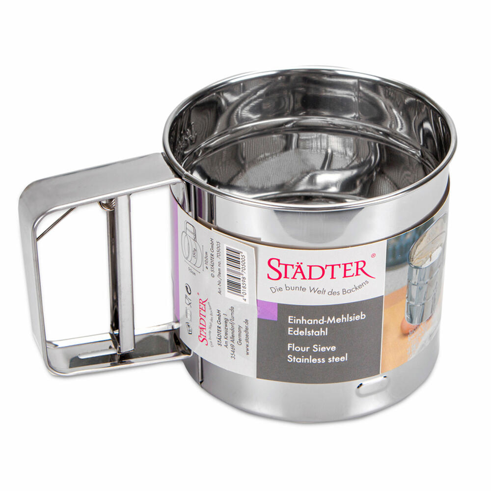 Städter one-hand flour sieve, powdered sugar sieve, flour sieve, kitchen sieve, baking sieve, stainless steel, Ø 10 cm, 705005