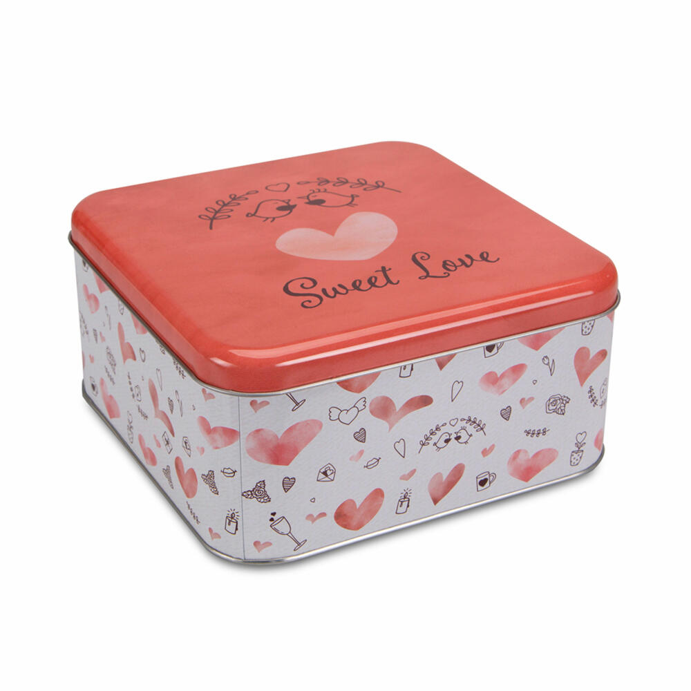 Städter Sweet Love Square Cookie Tin, Biscuit Tin, Pastry Tin, Tin Can, Biscuit Tin, Tinplate, 16.5 x 16.5 cm, 710146