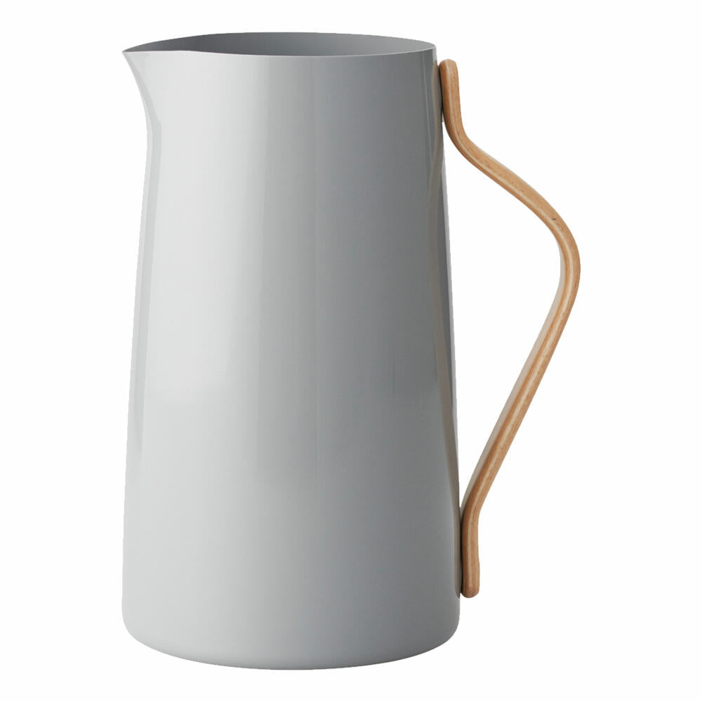 Stelton Emma Kanne Grey, Edelstahl-Kanne, Wasserkanne, Edelstahl, Buchenholz, Hellgrau, 2 L, x-216-1