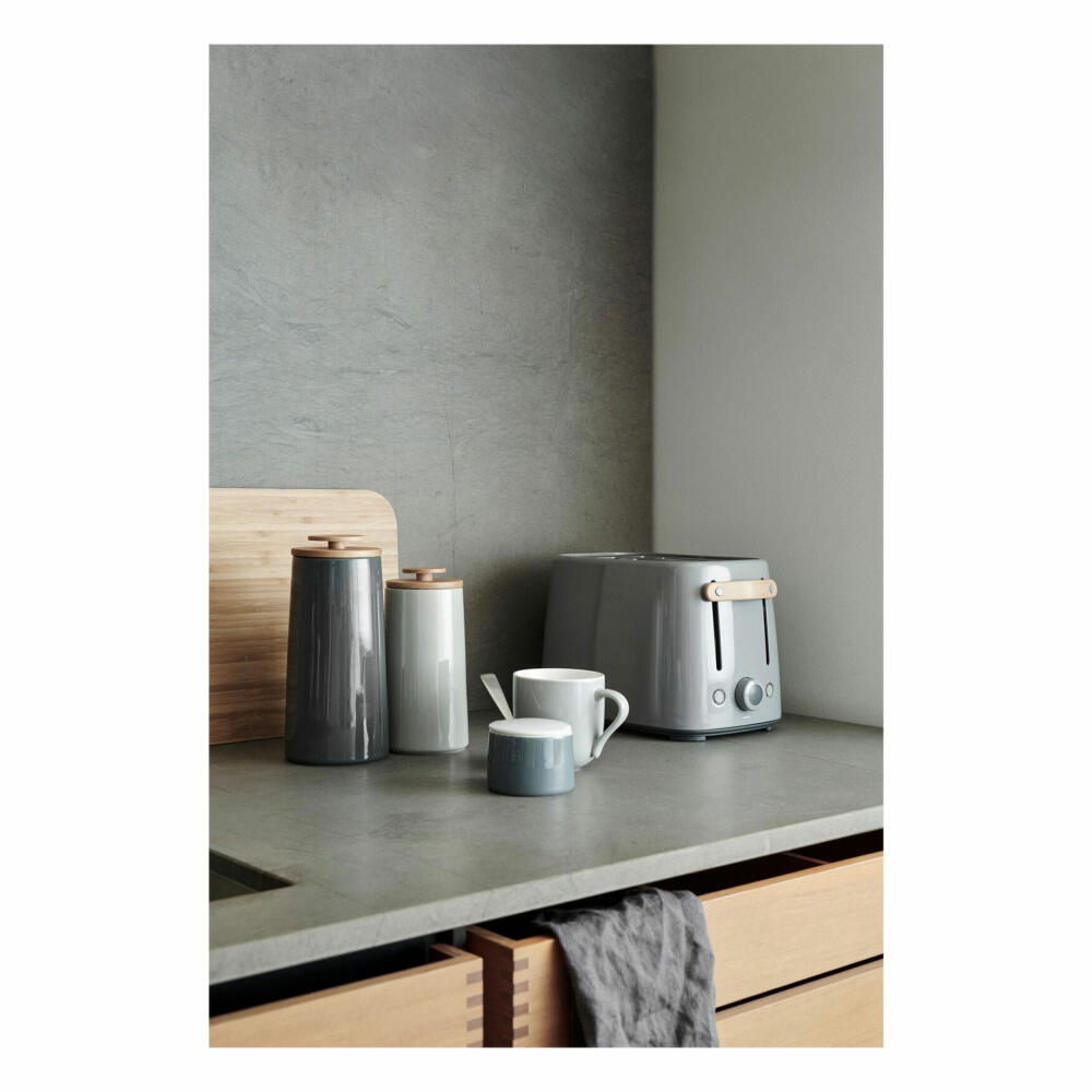 Stelton Emma Toaster, Brotröster mit Bagelfunktion und Auftaufunktion, Stahl / Kunststoff / Holz, Grau, 30.5 cm, x-222-1