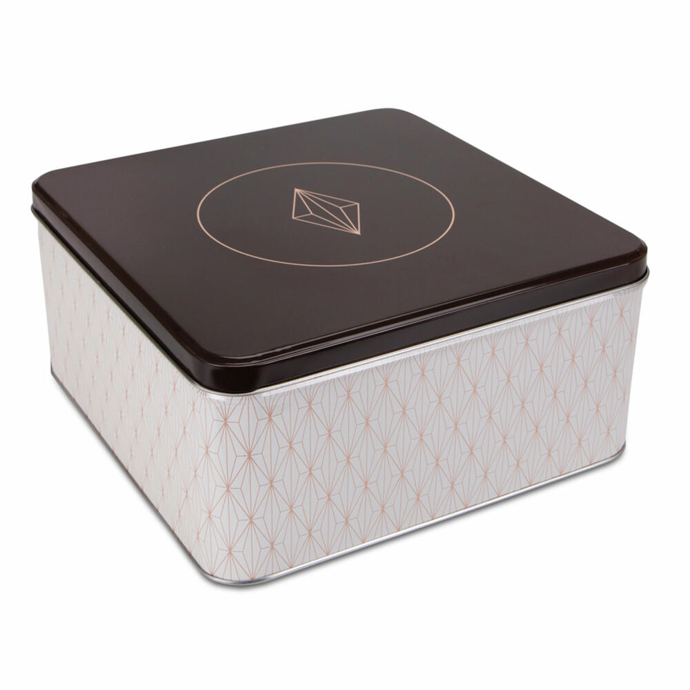 Städter Biscuit Tin Vanilla Diamonds Square, Cookie Tin, Pastry Tin, Tin Can, Biscuit Tin, Tinplate, 21 x 21 cm, 710078