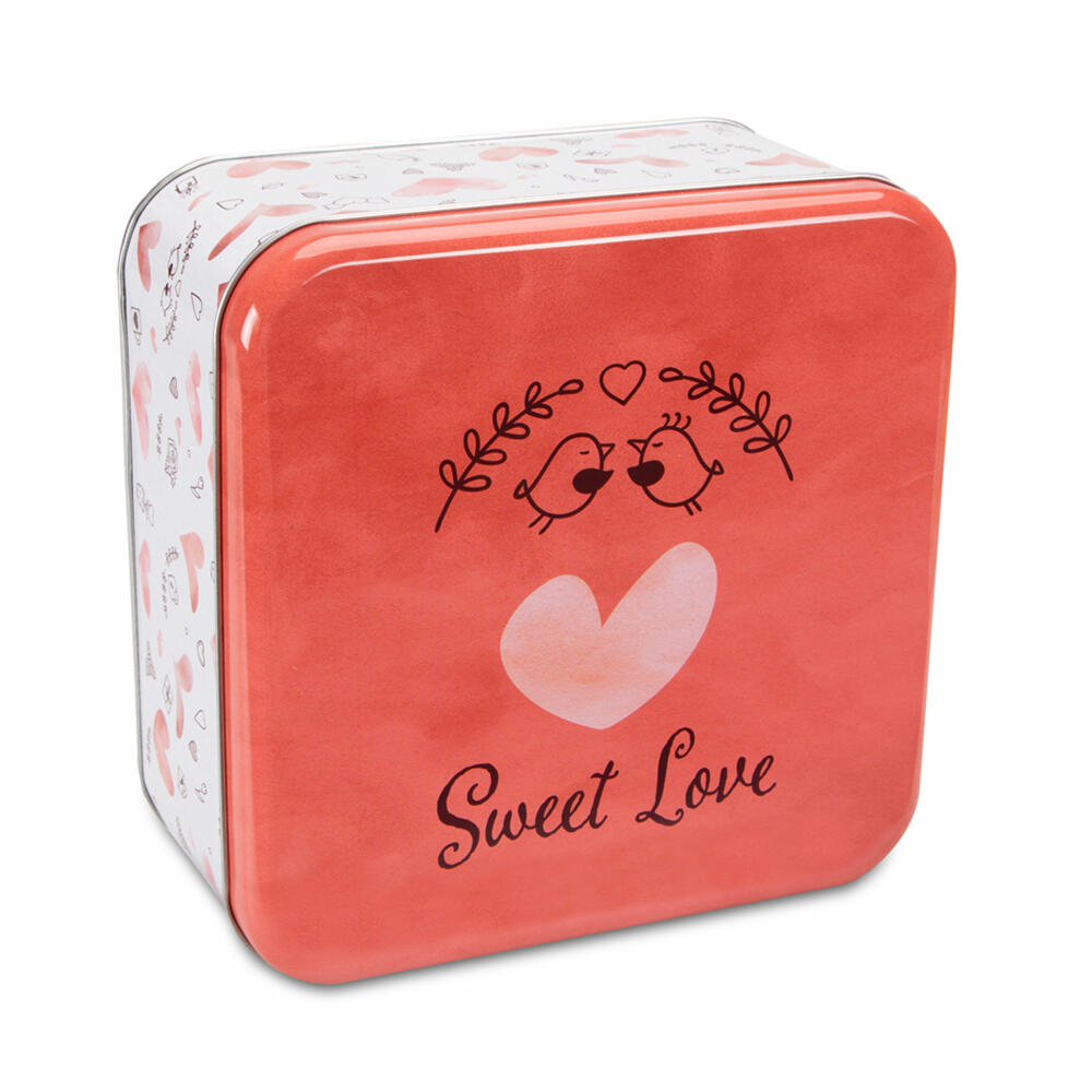 Städter Sweet Love Square Cookie Tin, Biscuit Tin, Pastry Tin, Tin Can, Biscuit Tin, Tinplate, 16.5 x 16.5 cm, 710146