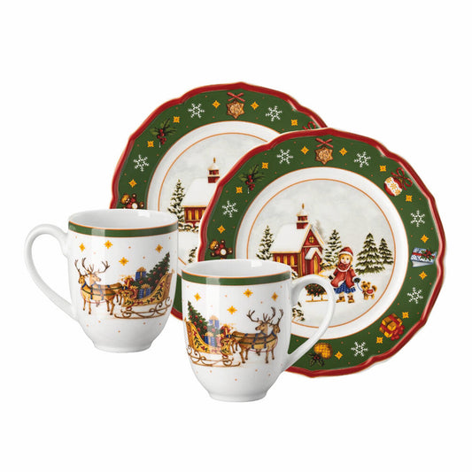 Hutschenreuther Christmas set 4-piece Happy Wintertime Green, Porcelain, Multi-colored, 02488-727472-29213