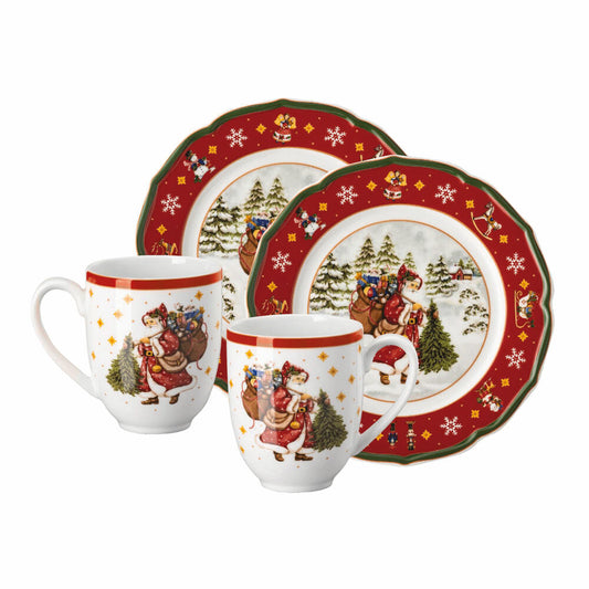Hutschenreuther Christmas set 4-piece Happy Wintertime Red, Porcelain, Multi-colored, 02488-727471-29213