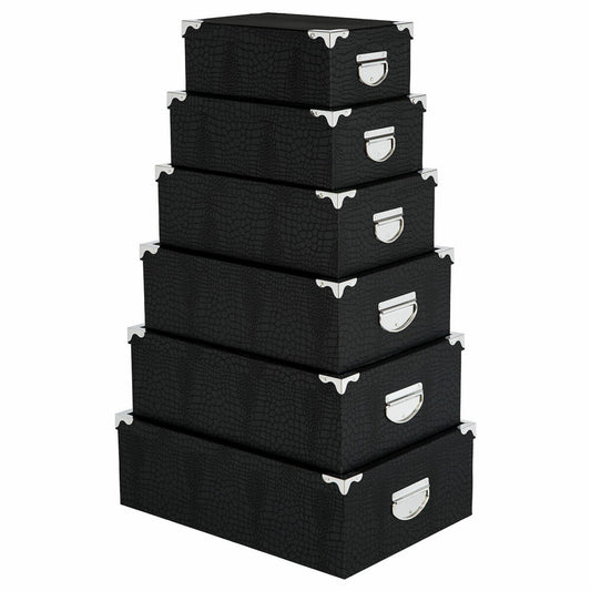 5 Five Simply Smart Aufbewahrungsboxen-Set 6-tlg., Kroko-Textur, Pappe, Metall, Grau, 105319