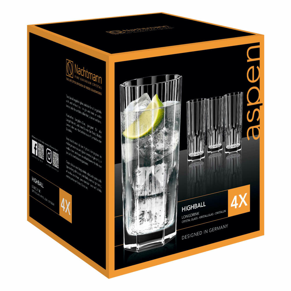 Nachtmann Aspen long drink, set of 4, long drink glass, long drink cup, cocktail glass, crystal glass, 309 ml, 0092127-0