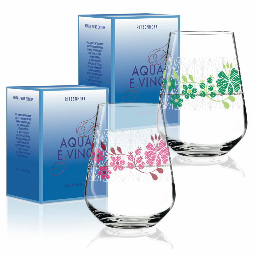 Ritzenhoff Aqua e Vino design water and wine glass, set of 2, wine goblet, wine cup, wine spritzer drinking glass, Burkhard Neie, autumn 2018, crystal glass, 0.5 L