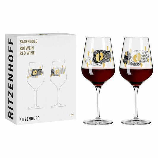 Ritzenhoff red wine glass set of 2 Sagengold 002, Maike Schönebeck, crystal glass, 570 ml, 3401002