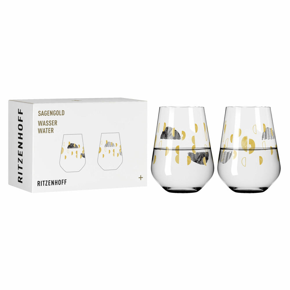 Ritzenhoff water glass set of 2 Sagengold 002, Maike Schönebeck, crystal glass, 540 ml, 3421002