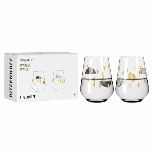 Ritzenhoff Wasserglas 2er-Set Sagengold 002, Maike Schönebeck, Kristallglas, 540 ml, 3421002