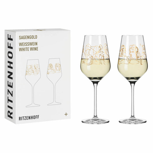 Ritzenhoff Weißweinglas 2er-Set Sagengold 001, Burkhard Neie, Kristallglas, 380 ml, 3411001