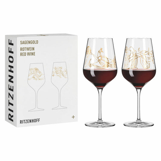 Ritzenhoff Rotweinglas 2er-Set Sagengold 001, Burkhard Neie, Kristallglas, 570 ml, 3401001