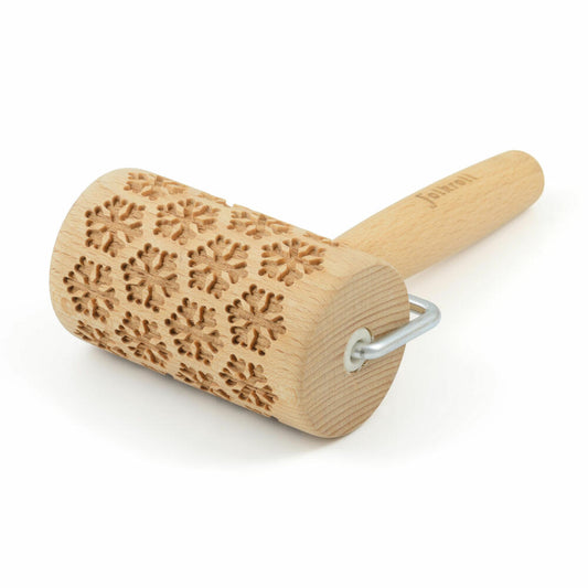 Folkroll rolling pin snowflakes, mini, 9.5 cm, rolling pin, embossing roller, pattern, motif, roll, beech wood, 330715