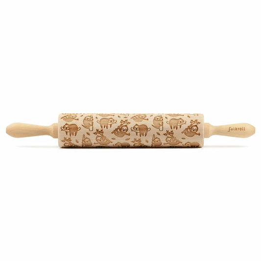 Folkroll motif rolling pin sloth, large, 43 cm, rolling pin, embossing roller, pattern, roll, beech wood, 231082