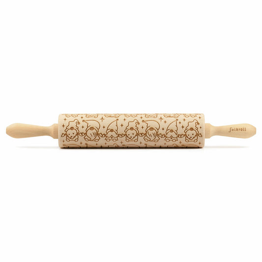 Folkroll motif rolling pin gnome, large, 43 cm, rolling pin, embossing roller, pattern, roll, beech wood, 231006