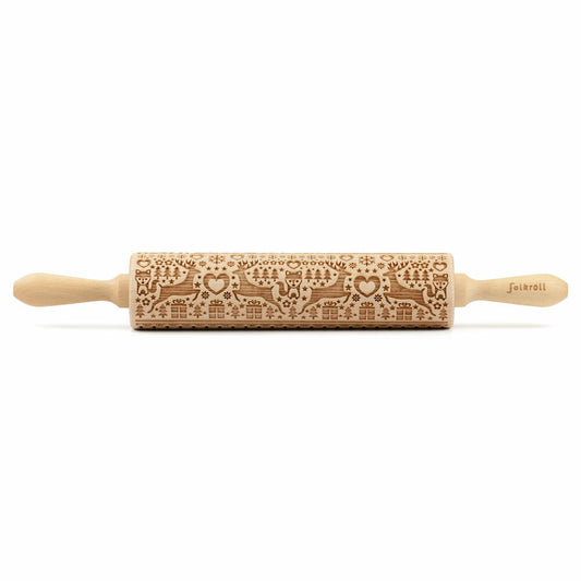 Folkroll motif rolling pin Polar Christmas, large, 43 cm, rolling pin, embossing roller, pattern, roll, beech wood, 230962