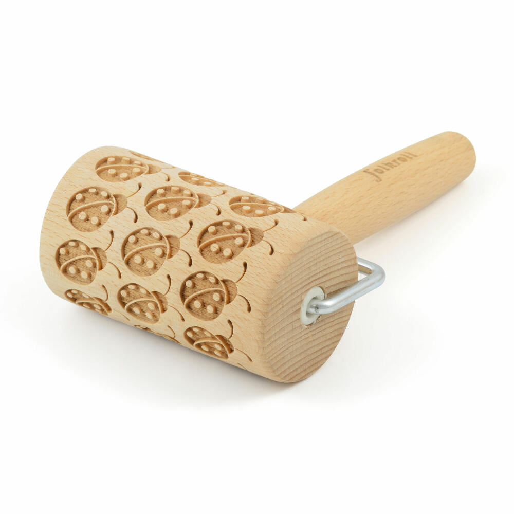 Folkroll rolling pin ladybug, mini, 9.5 cm, rolling pin, embossing roller, pattern, motif, roll, beech wood, 330784