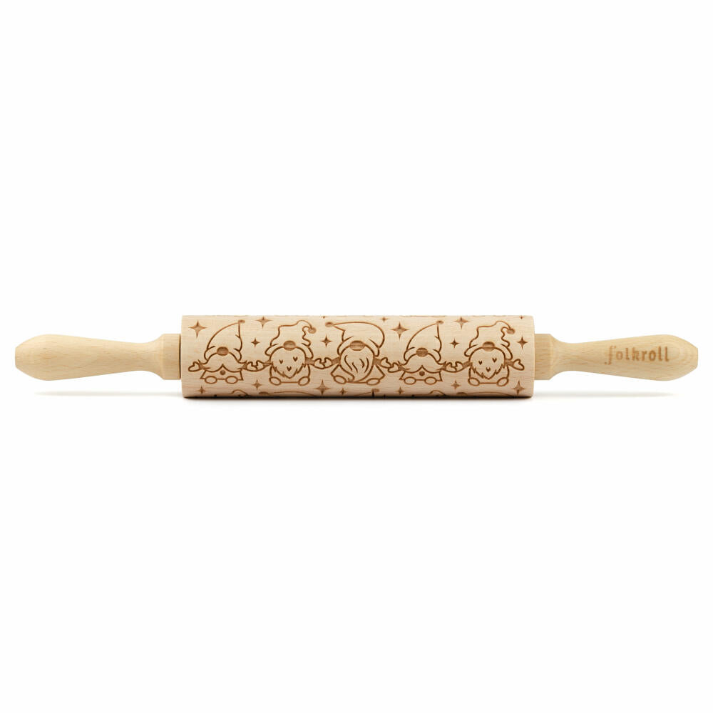 Folkroll motif rolling pin gnome, medium, 37 cm, rolling pin, embossing roller, pattern, roll, beech wood, 231013