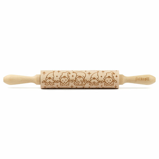 Folkroll motif rolling pin gnome, medium, 37 cm, rolling pin, embossing roller, pattern, roll, beech wood, 231013