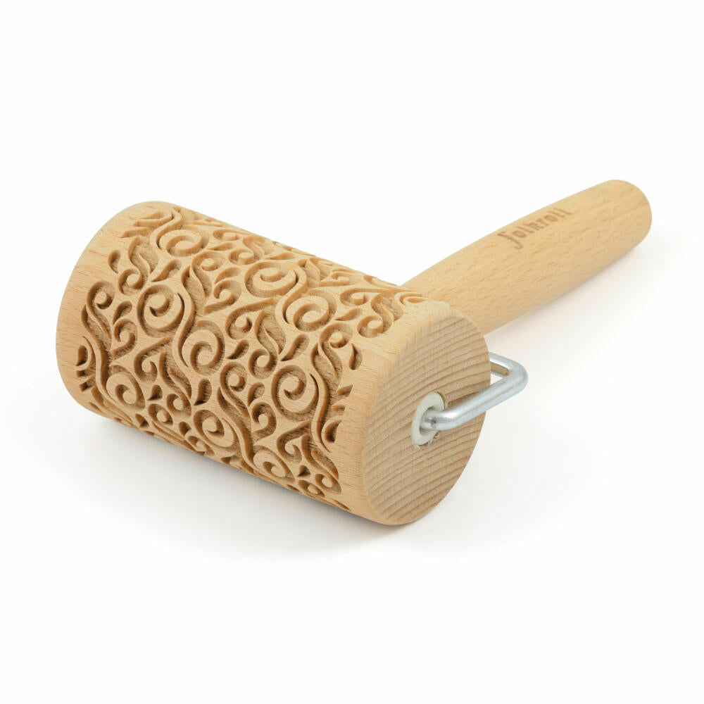 Folkroll rolling pin floral decoration, mini, 9.5 cm, rolling pin, embossing roll, pattern, motif, roll, beech wood, 330623