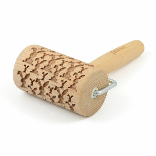 Folkroll rolling pin Easter bunnies, mini, 9.5 cm, rolling pin, embossing roll, pattern, motif, roll, beech wood, 331538