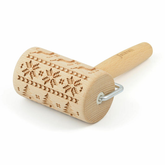 Folkroll rolling pin Scandinavia Christmas, mini, 9.5 cm, rolling pin, embossing roll, pattern, motif, roll, beech wood, 330692