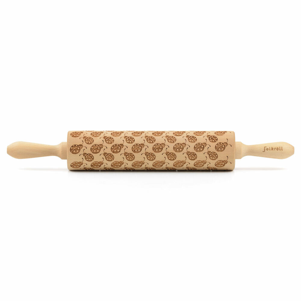 Folkroll rolling pin ladybug, large, 43 cm, rolling pin, embossing roll, pattern, motif, roll, beech wood, 330364