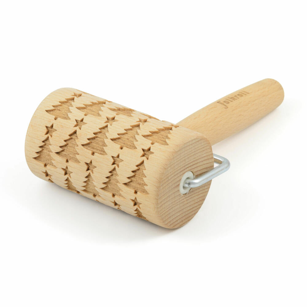 Folkroll rolling pin Christmas tree, mini, 9.5 cm, rolling pin, embossing roll, pattern, motif, roll, beech wood, 330708