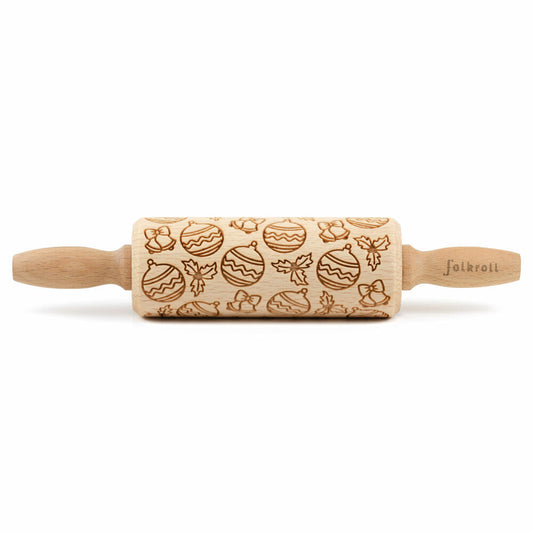 Folkroll motif rolling pin Christmas tree balls, junior, 23 cm, rolling pin, embossing roller, pattern, roll, beech wood, 230948