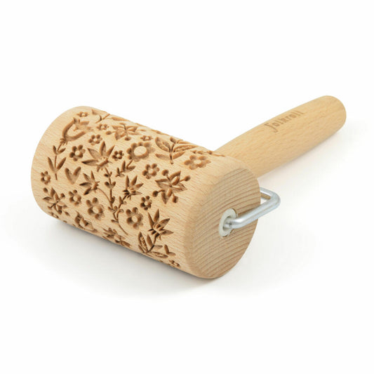 Folkroll rolling pin Flower Power, mini, 9.5 cm, rolling pin, embossing roller, pattern, motif, roll, beech wood, 331163