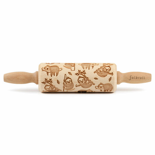 Folkroll motif rolling pin sloth, junior, 23 cm, rolling pin, embossing roller, pattern, roll, beech wood, 231105