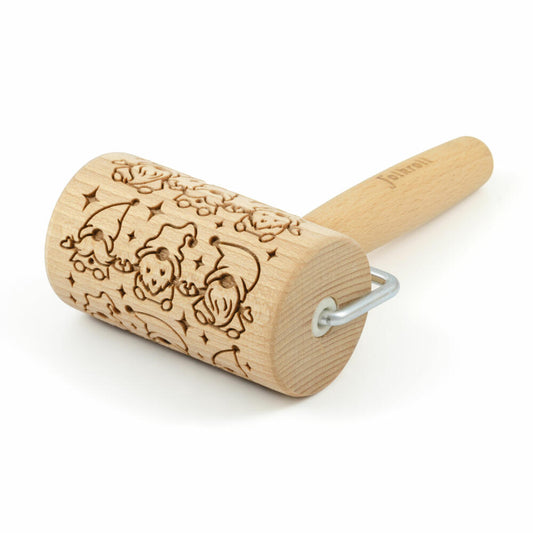 Folkroll motif rolling pin gnome, mini, 9.5 cm, rolling pin, embossing roller, pattern, roll, beech wood, 231037