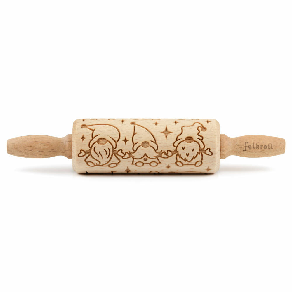 Folkroll motif rolling pin gnome, junior, 23 cm, rolling pin, embossing roller, pattern, roll, beech wood, 231020