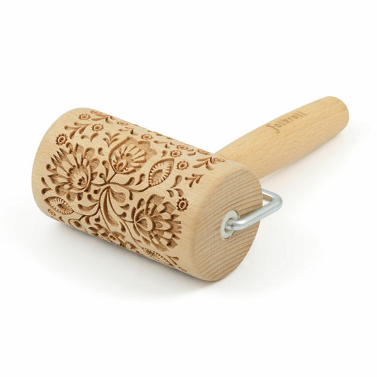 Folkroll rolling pin Folk Floral, mini, 9.5 cm, rolling pin, embossing roll, pattern, motif, roll, beech wood, 330616