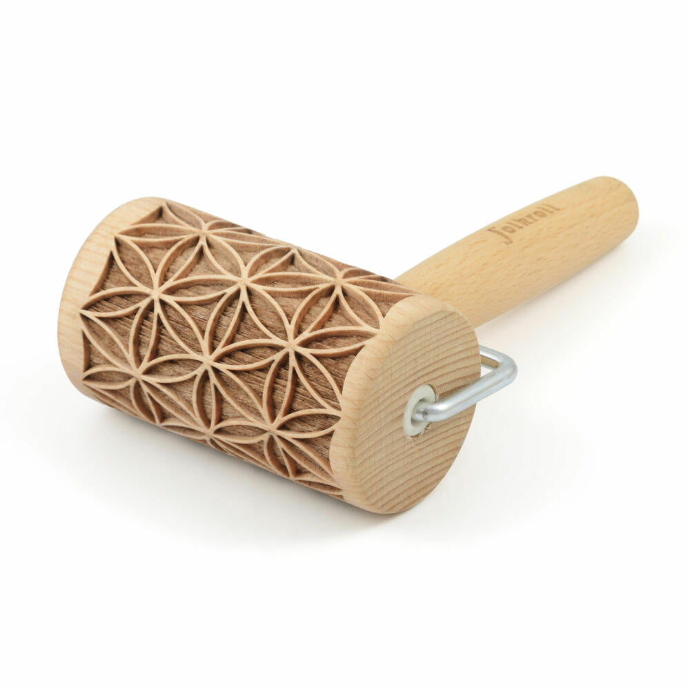 Folkroll rolling pin flower of life, mini, 9.5 cm, rolling pin, embossing roller, pattern, motif, roll, beech wood, 331514