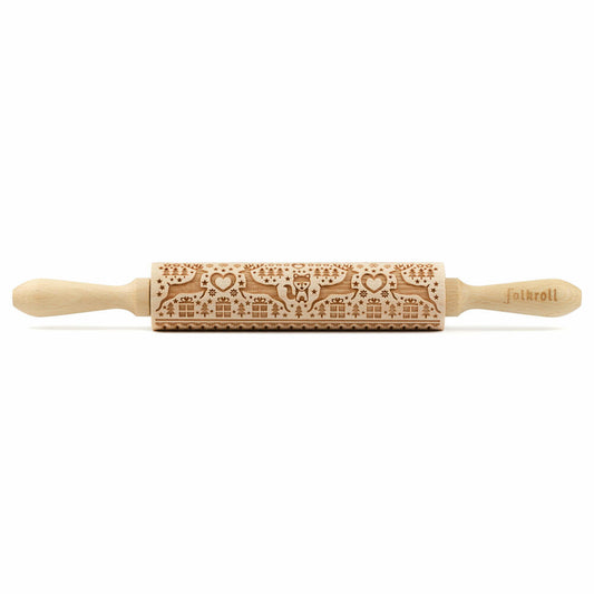 Folkroll motif rolling pin Polar Christmas, medium, 37 cm, rolling pin, embossing roller, pattern, roll, beech wood, 230979