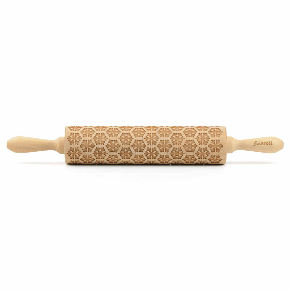 Folkroll rolling pin snowflakes, large, 43 cm, rolling pin, embossing roller, pattern, motif, roll, beech wood, 330296