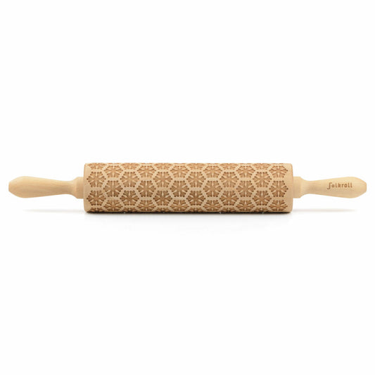 Folkroll rolling pin snowflakes, large, 43 cm, rolling pin, embossing roller, pattern, motif, roll, beech wood, 330296