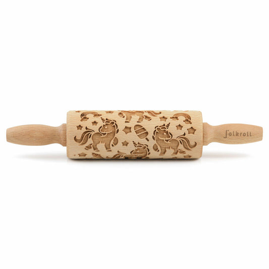 Folkroll rolling pin unicorn, junior, 23 cm, rolling pin, embossed roll, pattern, motif, roll, beech wood, 330609