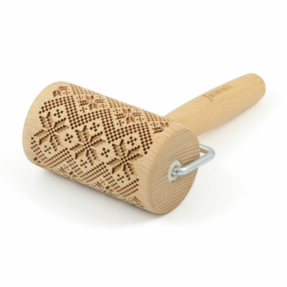 Folkroll rolling pin Scandinavian pattern, mini, 9.5 cm, rolling pin, embossing roll, pattern, motif, roll, beech wood, 330654