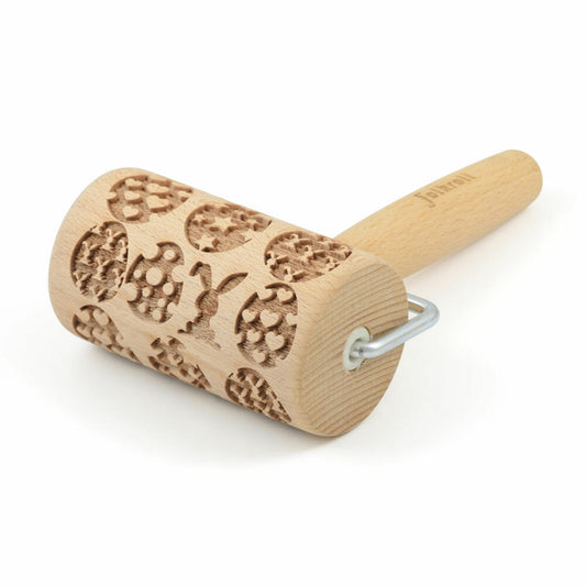 Folkroll rolling pin Happy Easter, mini, 9.5 cm, rolling pin, embossing roller, pattern, motif, roll, beech wood, 331521