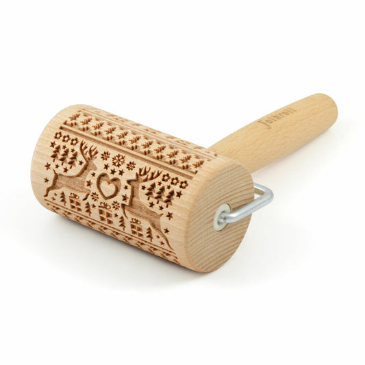 Folkroll motif rolling pin Polar Christmas, mini, 9.5 cm, rolling pin, embossing roller, pattern, roll, beech wood, 230993