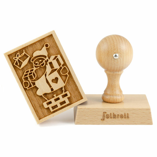 Folkroll motif cookie stamp Santa Claus, 70x50 mm, cookie stamp, baking stamp, biscuit, stamp, beech wood, 231143