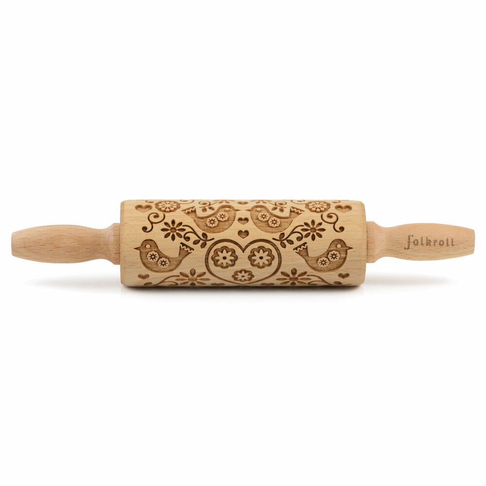 Folkroll rolling pin Folk pigeons, junior, 23 cm, rolling pin, embossing roll, pattern, motif, roll, beech wood, 330432