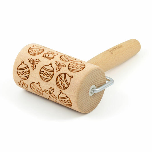 Folkroll motif rolling pin Christmas tree balls, mini, 9.5 cm, rolling pin, embossing roller, pattern, roll, beech wood, 230955