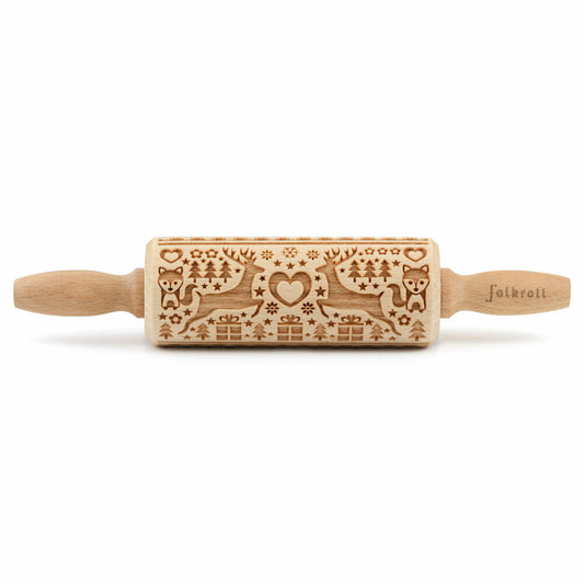 Folkroll motif rolling pin Polar Christmas, junior, 23 cm, rolling pin, embossing roller, pattern, roll, beech wood, 230986