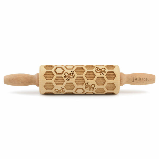 Folkroll rolling pin honeycomb, junior, 23 cm, rolling pin, embossing roll, pattern, motif, roll, beech wood, 330579